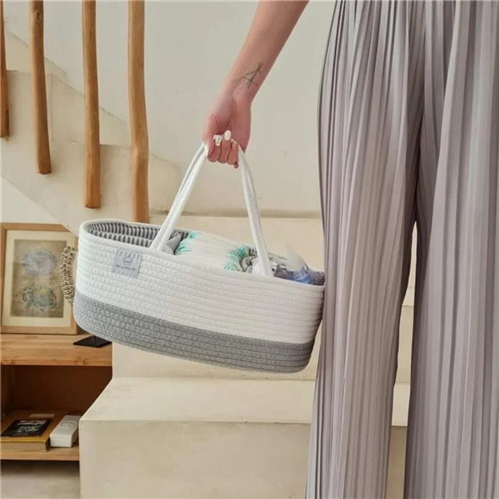 XXL Cotton Rope Diaper Caddy Extra Large Baby Nursery Storage Bin with Divider